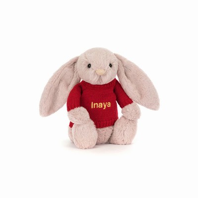 Jellycat Bashful Luxe Bunny Rosa with Red Jumper USA | 02679RJIN